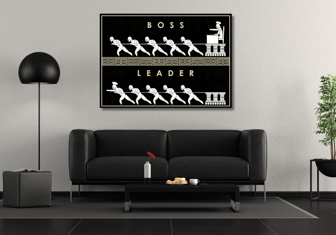 Boss vs Leader Motivational Greek Warriors Pulling Rope Quote Poster - Image 2