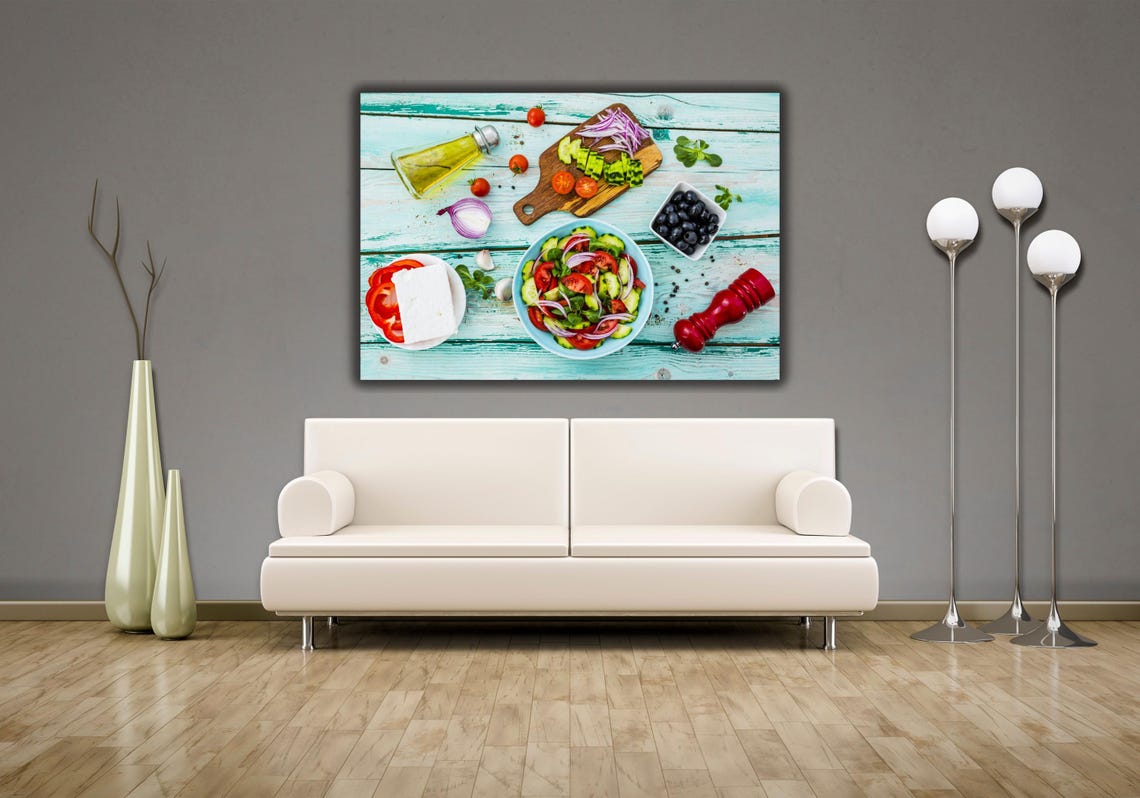 Fresh Greek Salad Bowl Ingredients Rustic Kitchen Wall Poster - Image 2
