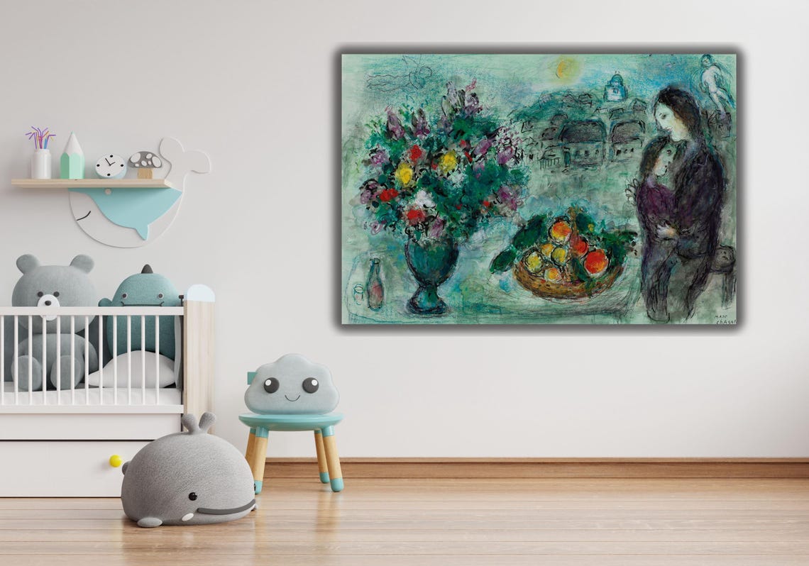 Marc Chagall Mother Child Flower Bouquet Dreamlike Lyrical Art Poster - Image 2