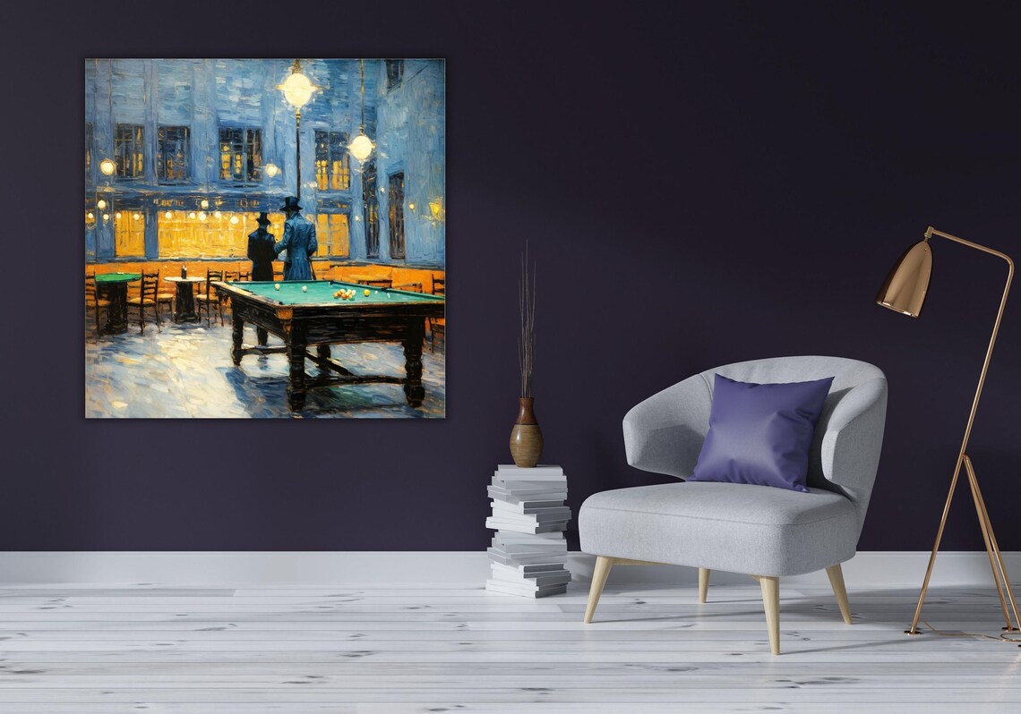Impressionist Night Cafe Billiard Hall Glowing Lamps Painting Poster - Image 3