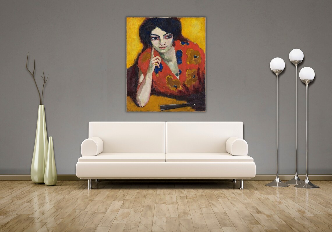 Fauvist Woman Portrait Red Floral Shawl Bold Color Art Poster - Image 3