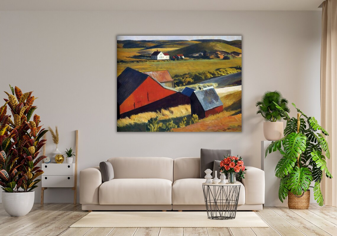 Red Barns Farmhouse Rolling Hills Rural Countryside Art Poster - Image 2