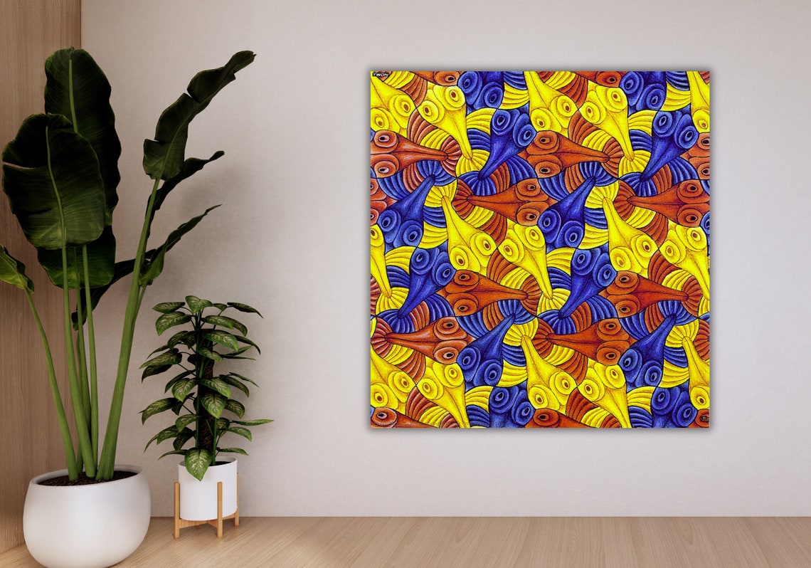 Tessellating Fish Geometric Pattern Optical Illusion Art Poster - Image 2