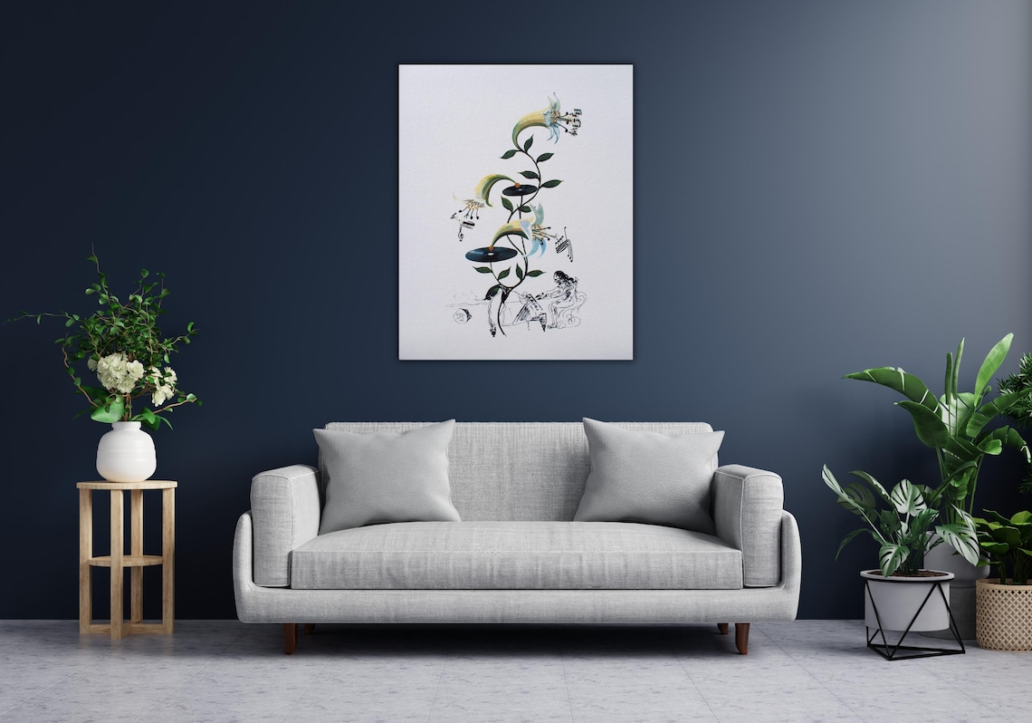 Dali Surreal Floral Music Lily Vinyl Record Fantasy Art Poster - Image 2