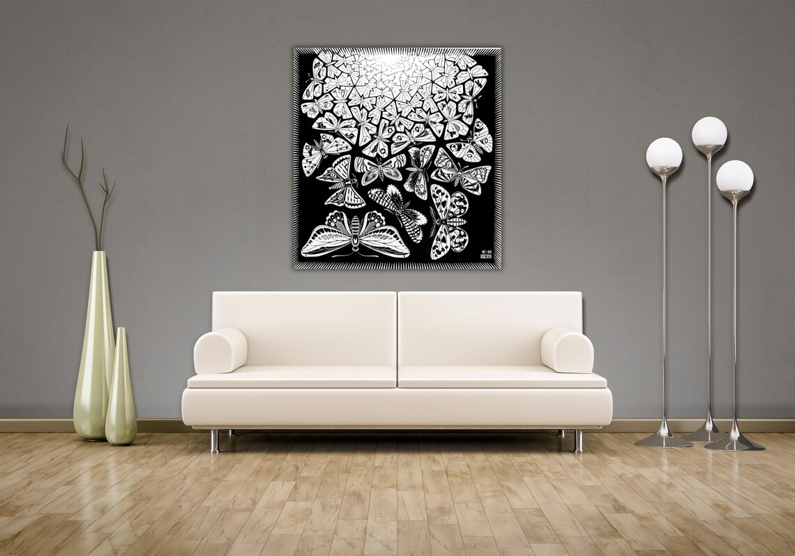Maurits Cornelis Escher Butterflies Tessellation Woodcut Poster - Image 2