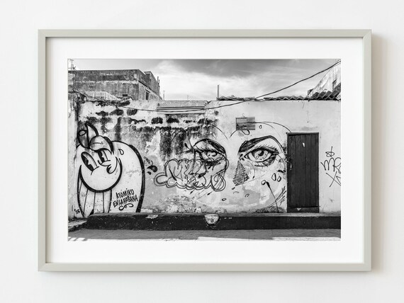 Havana Street Graffiti Wall Black And White Cuba Photography Poster