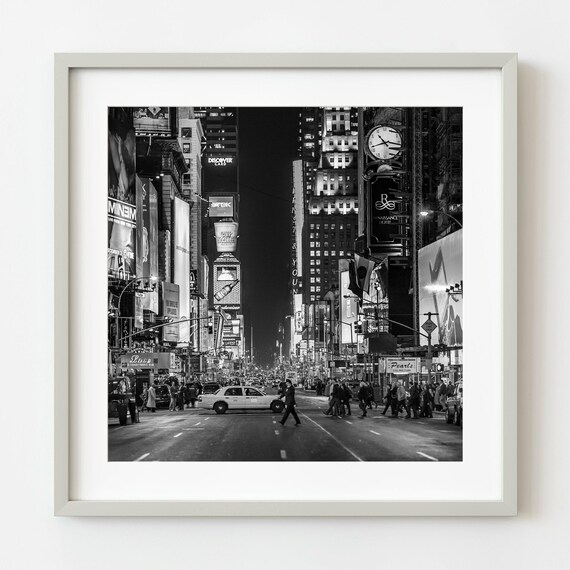 Times Square New York Night Black And White City Street Photo Poster