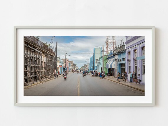 Colorful Street Scene Pastel Colonial Buildings Lively Town Photography Poster