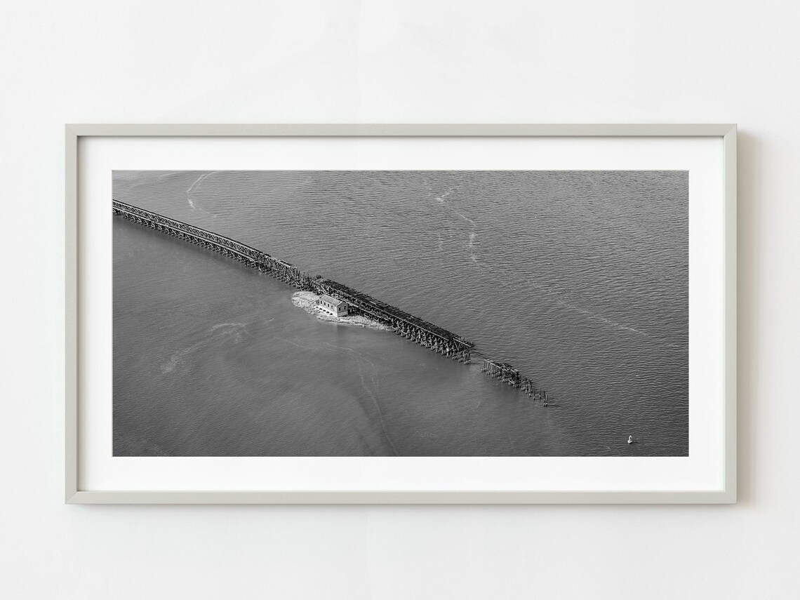 Aerial Industrial Coal Pier Terminal Black And White Photo Poster