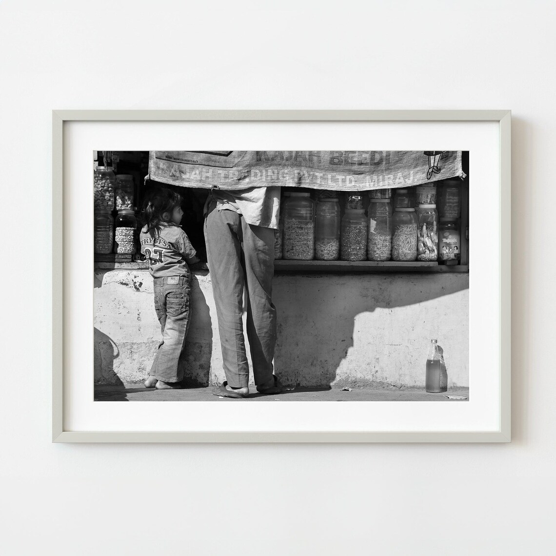 Father and Daughter at Indian Street Shop Black White Photo Poster