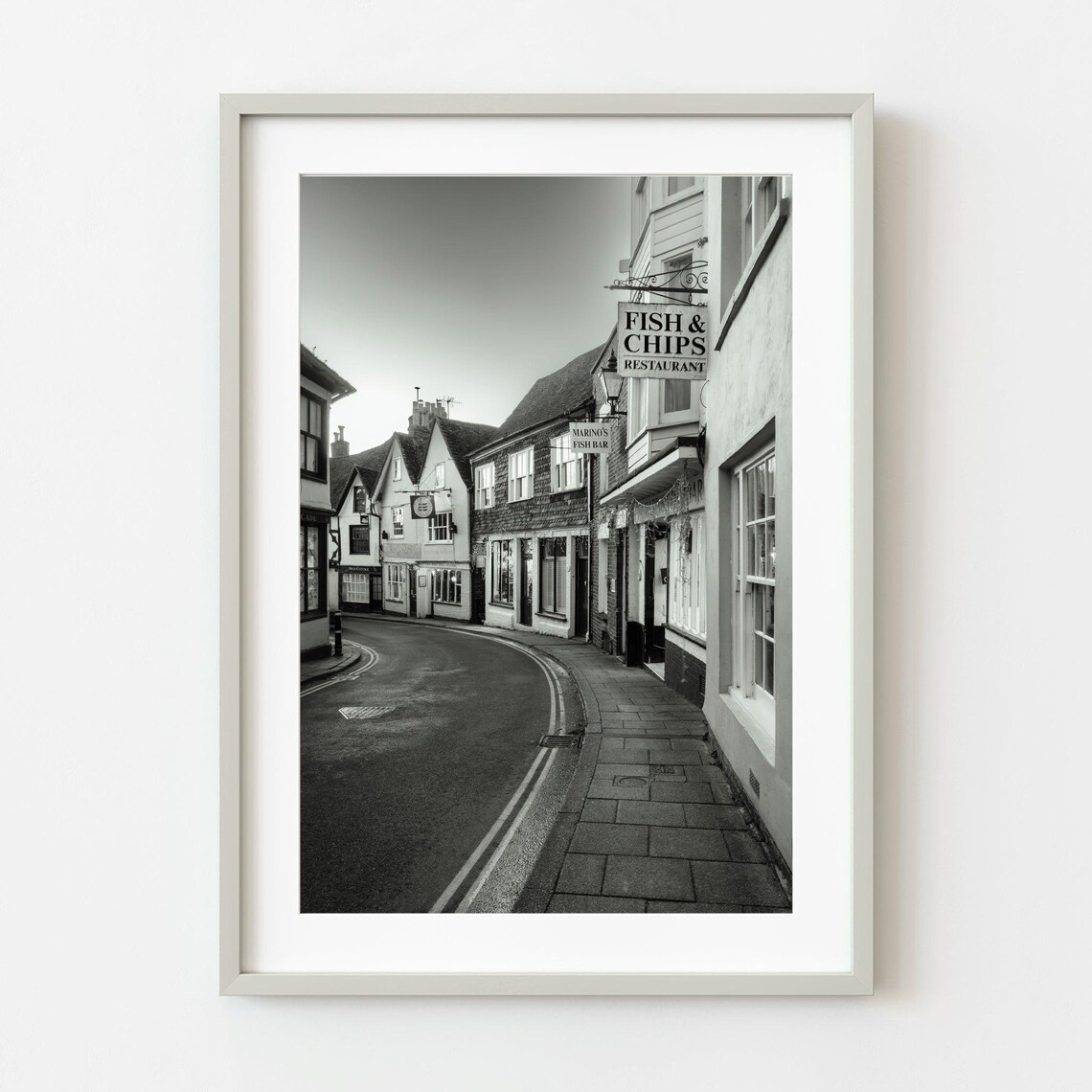 Quaint English Street Fish and Chips Shop Late Day Photo Poster