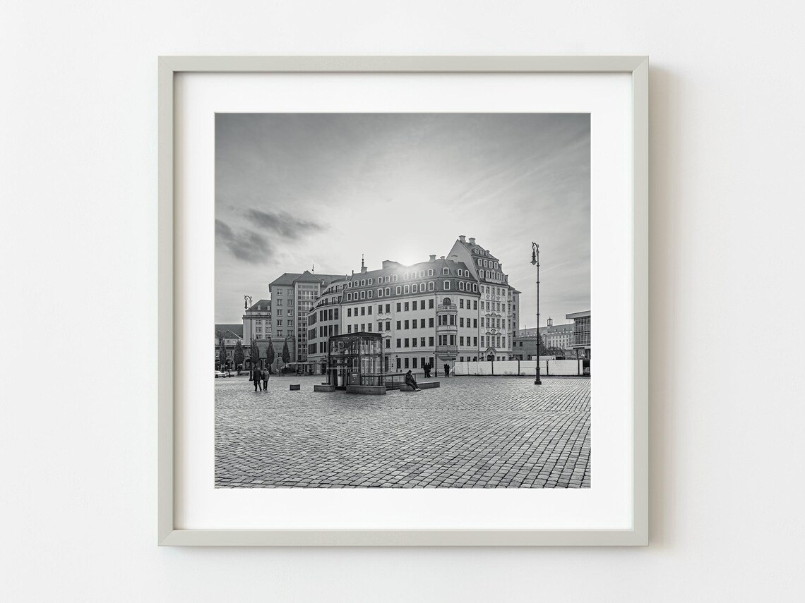 European Old Town Square Black and White Historic City Photo Poster