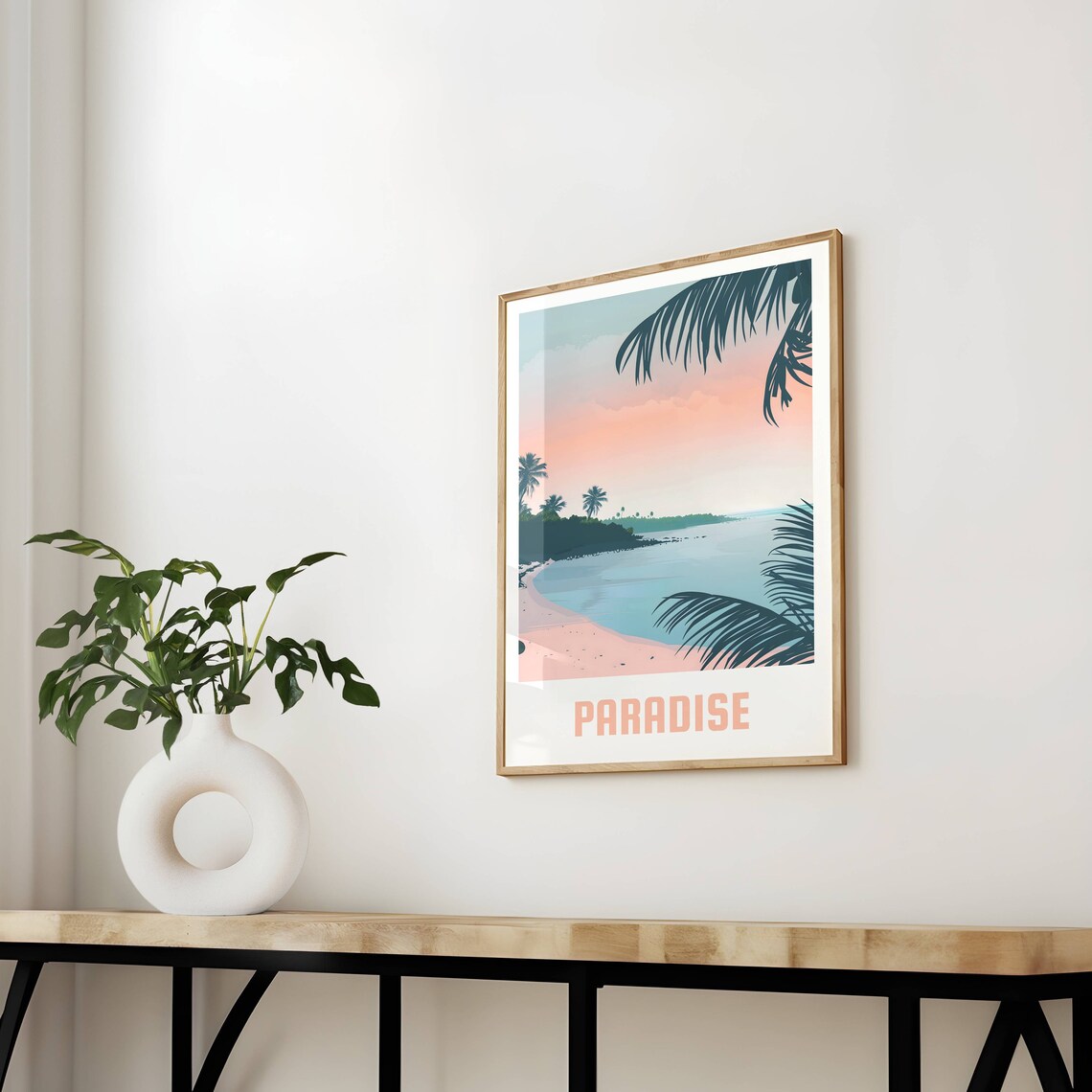 Paradise Tropical Beach Palm Trees Sunset Dreamy Travel Poster - Image 2