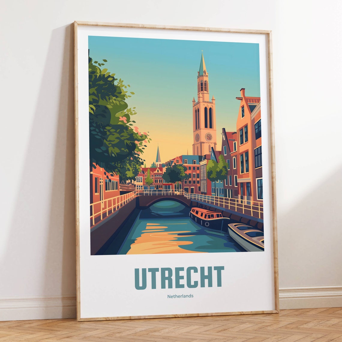 Utrecht Netherlands Canal Dom Tower Sunset Scene Travel Poster - Image 2
