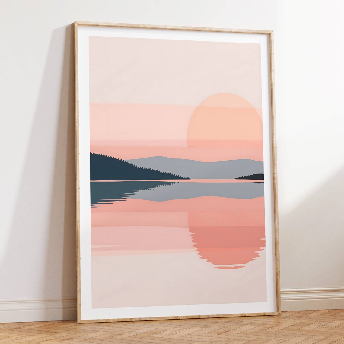 Blush Sunset Over Calm Lake Reflection Minimalist Boho Art Poster - Image 2