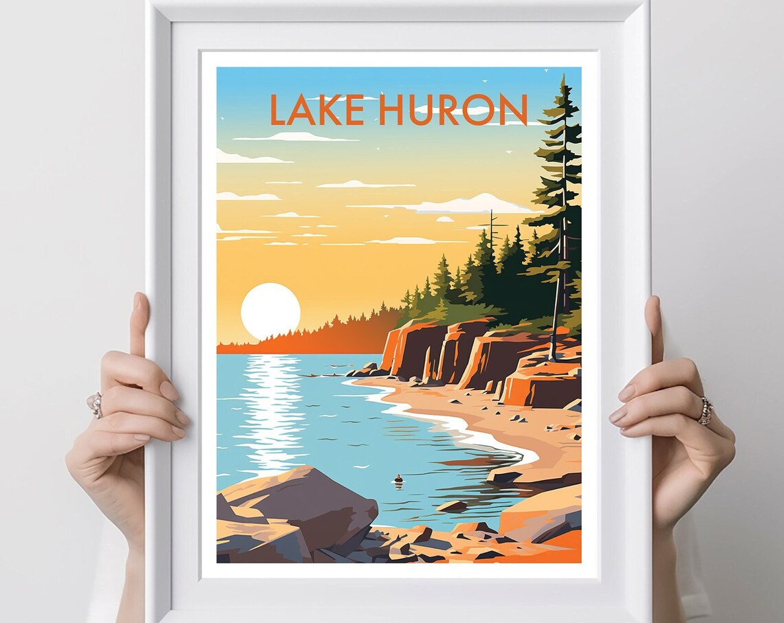 Lake Huron Travel Poster, World Famous Lakes Collection