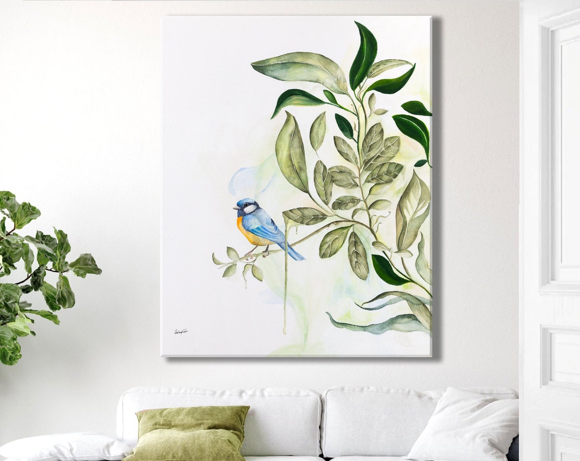 Liz Kapiloto Large Original Art Bluebird Art Original Watercolor Painting On Tropical Wall Art Bird Painting One Of A Kind Art