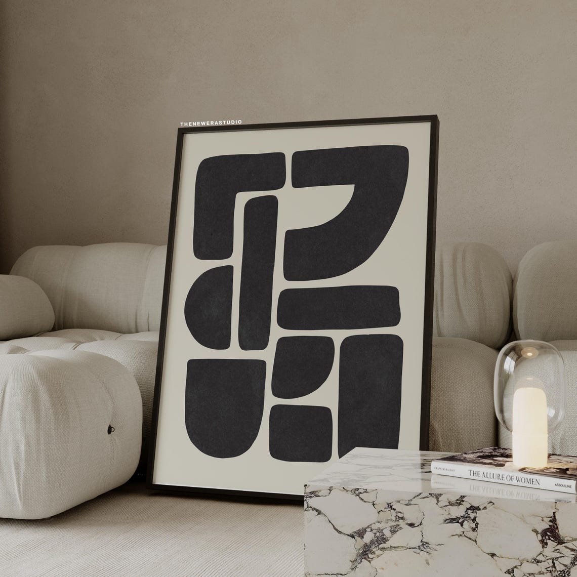 Charcoal Black Geometric Shapes Bauhaus Minimalist Abstract Poster