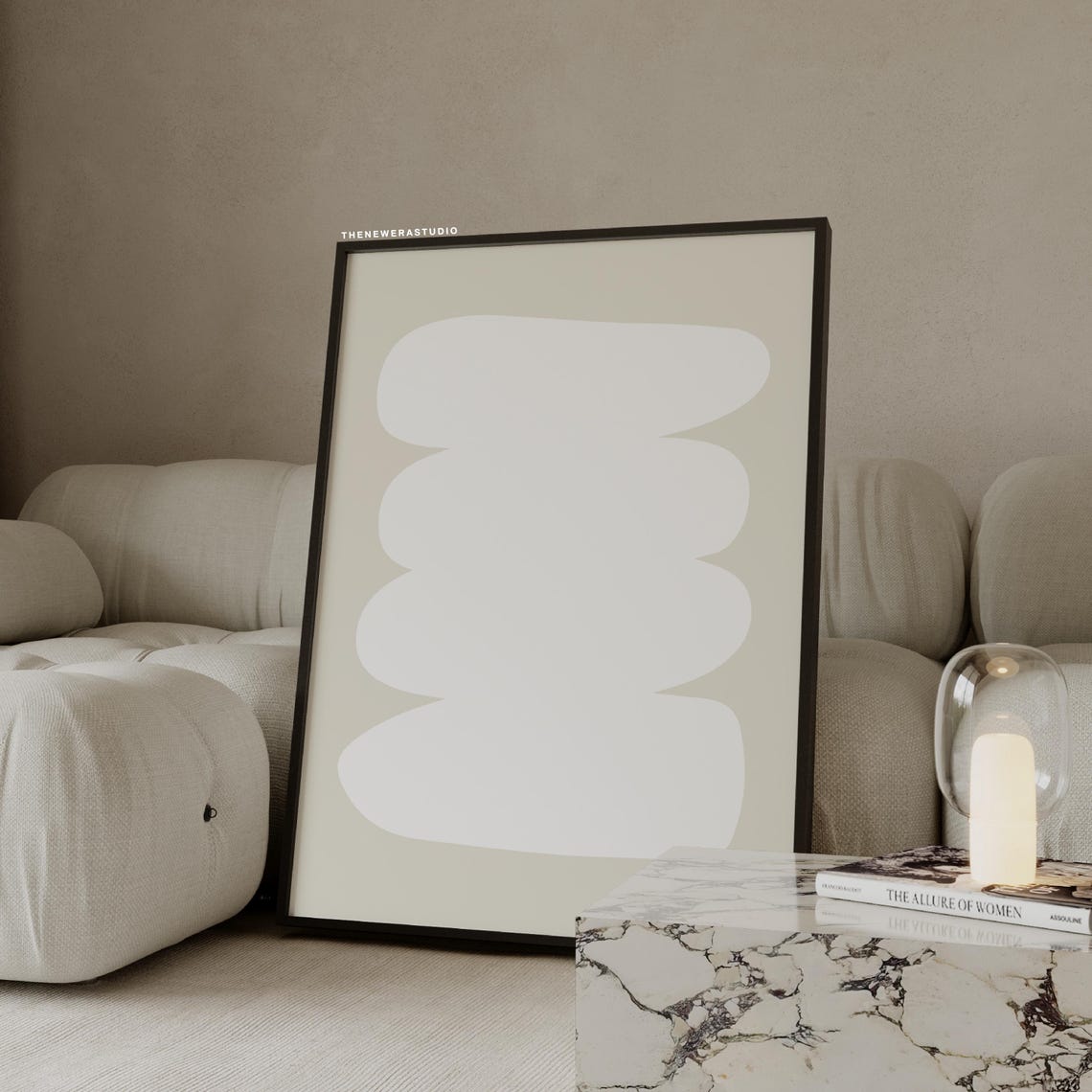 Beige White Soft Shapes Minimalist Abstract Artwork Decor Poster