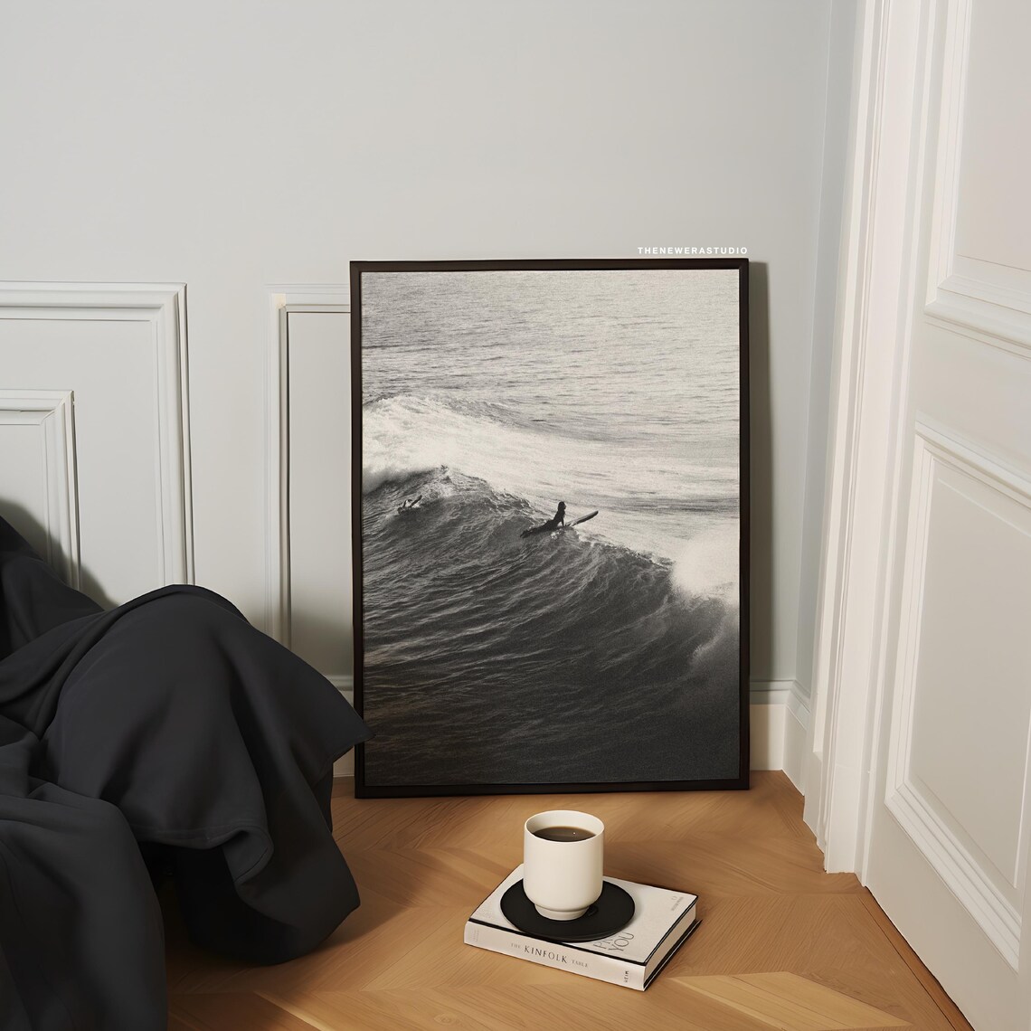 Black White Girl Surfing Printed Poster The New Era Studio