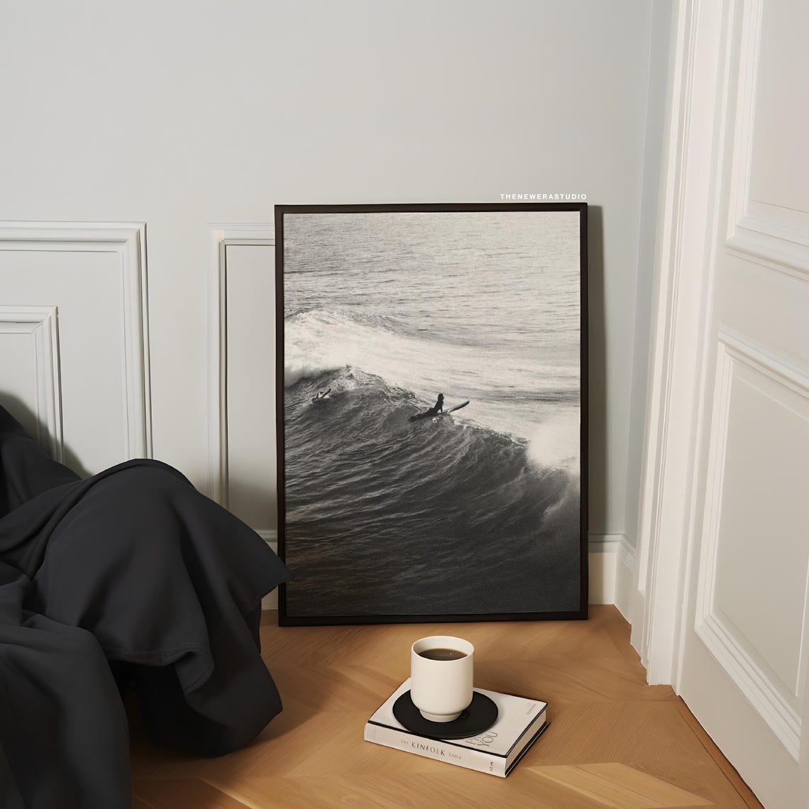 Surfer Riding Wave Black White Ocean Photo Sports Art Poster