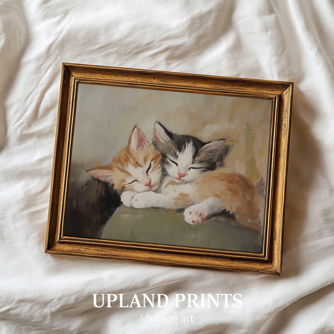 Vintage Kitten Painting, Neutral Nursery Cat Art Print - Image 3