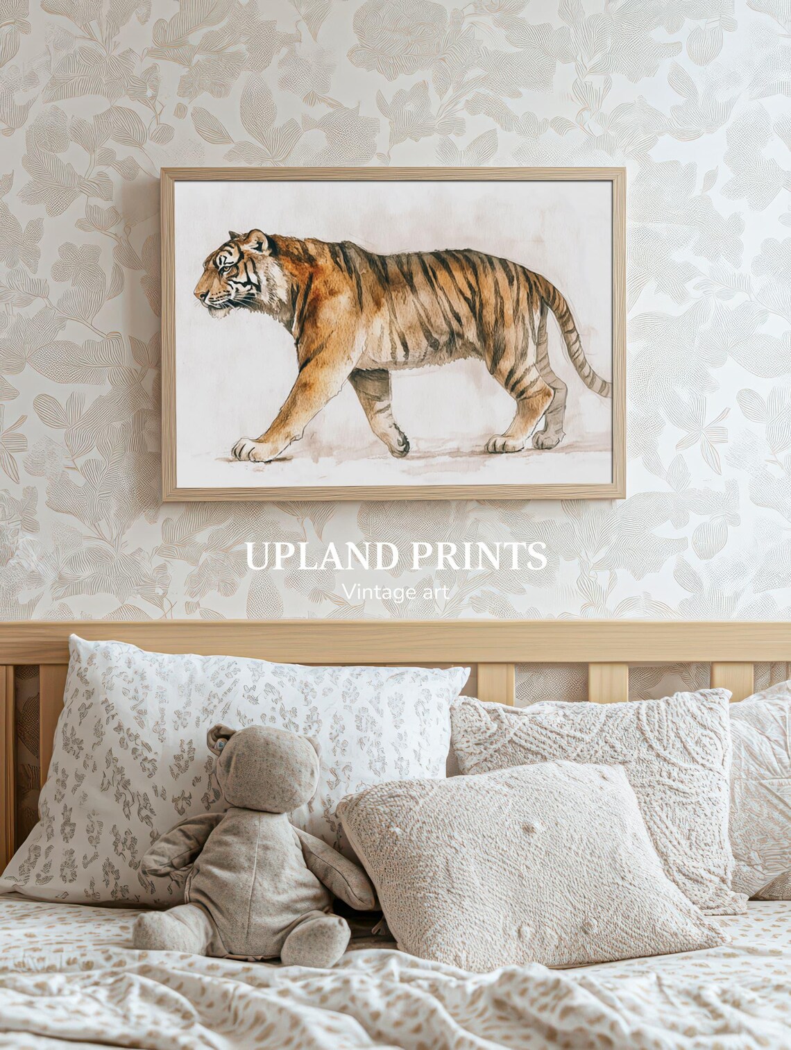 Tiger Walking in Profile Soft Watercolor Big Cat Wildlife Portrait Art Print - Image 3