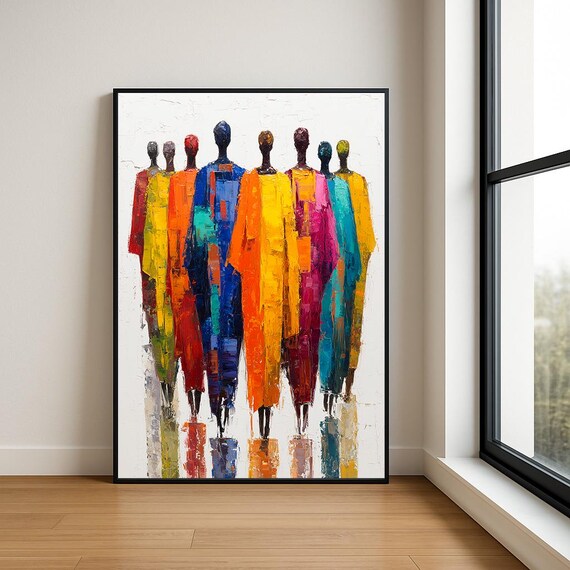 Bright Abstract Standing Figures Modern Colorful Figurative Poster