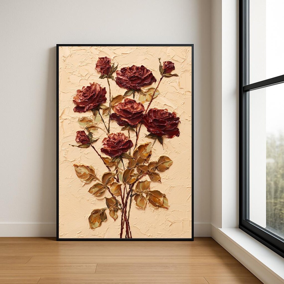 Textured Floral Oil Painting Art Print, Botanical