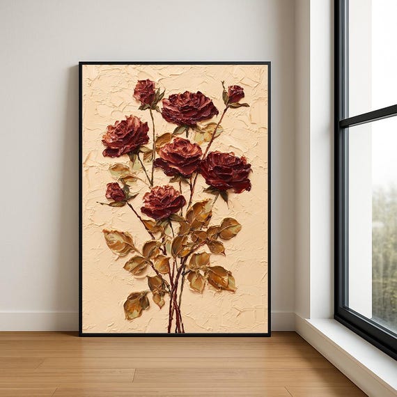 Textured Floral Oil Painting Art Print, Botanical