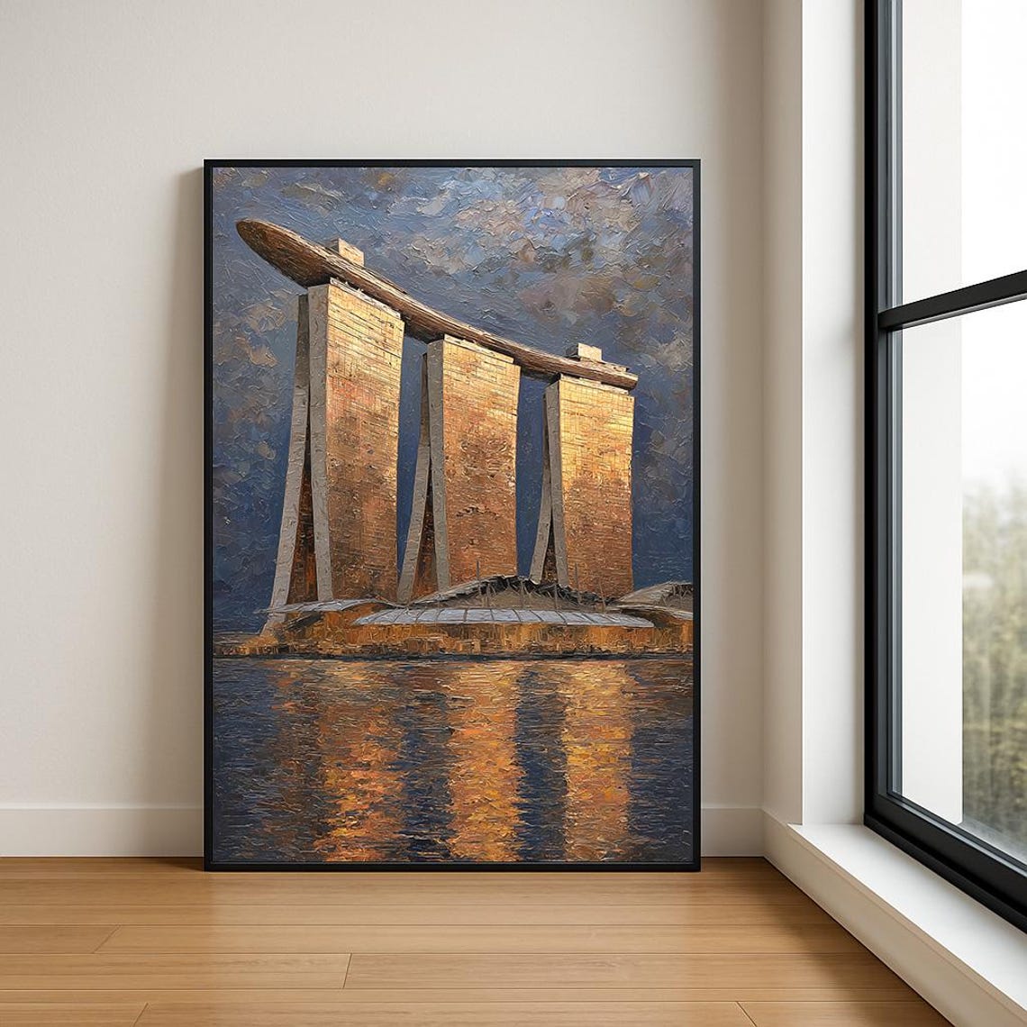 Marina Bay Sands Singapore Night Impasto Landmark Painting Poster