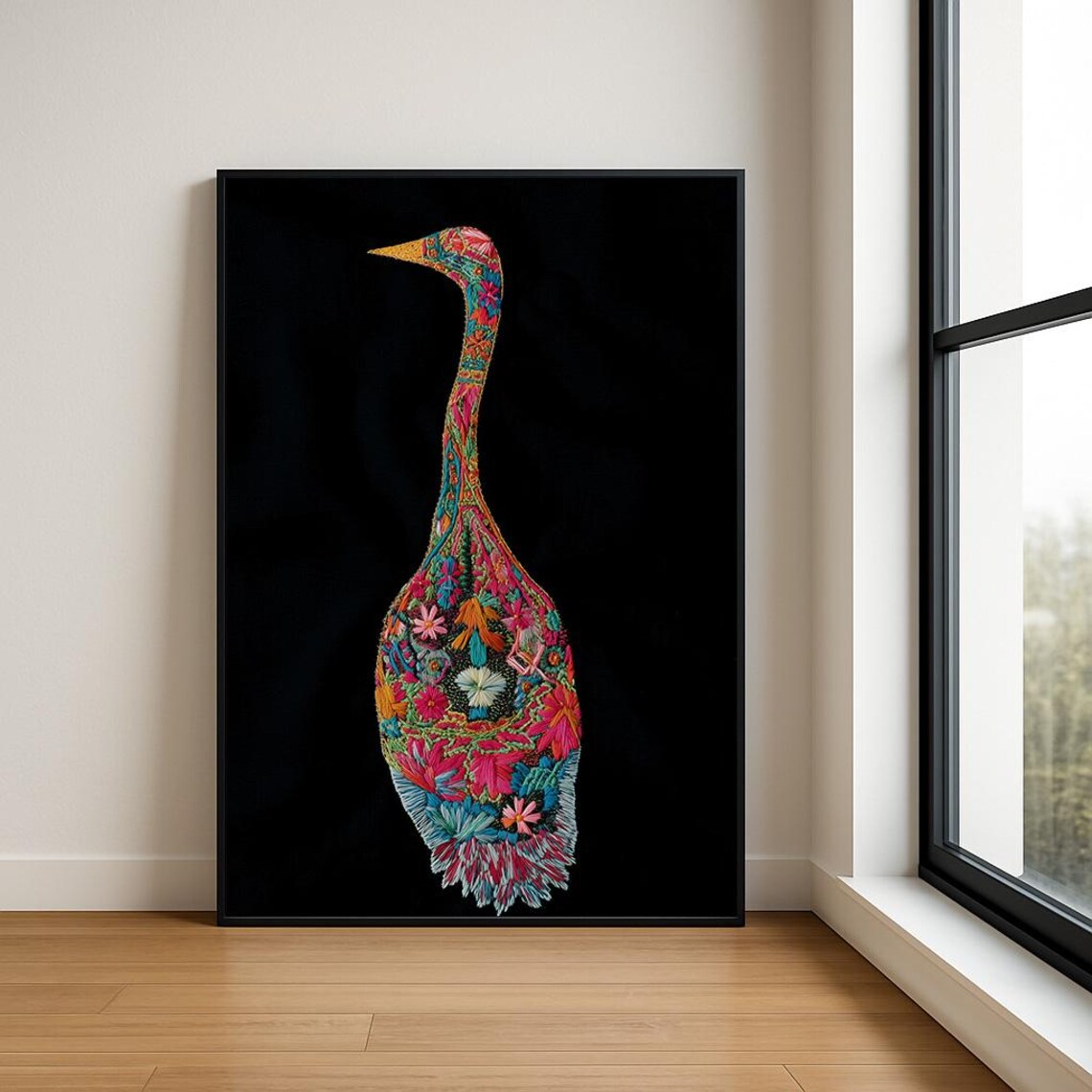 Embroidered Animal Boho Illustration, Vibrant Textile Style