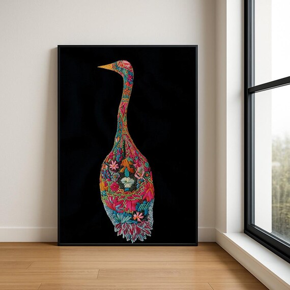 Embroidered Animal Boho Illustration, Vibrant Textile Style