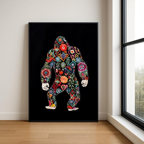 Colourful Embroidered Animal Wall Art Boho Illustration Print Vibrant Textile Style Home Decor