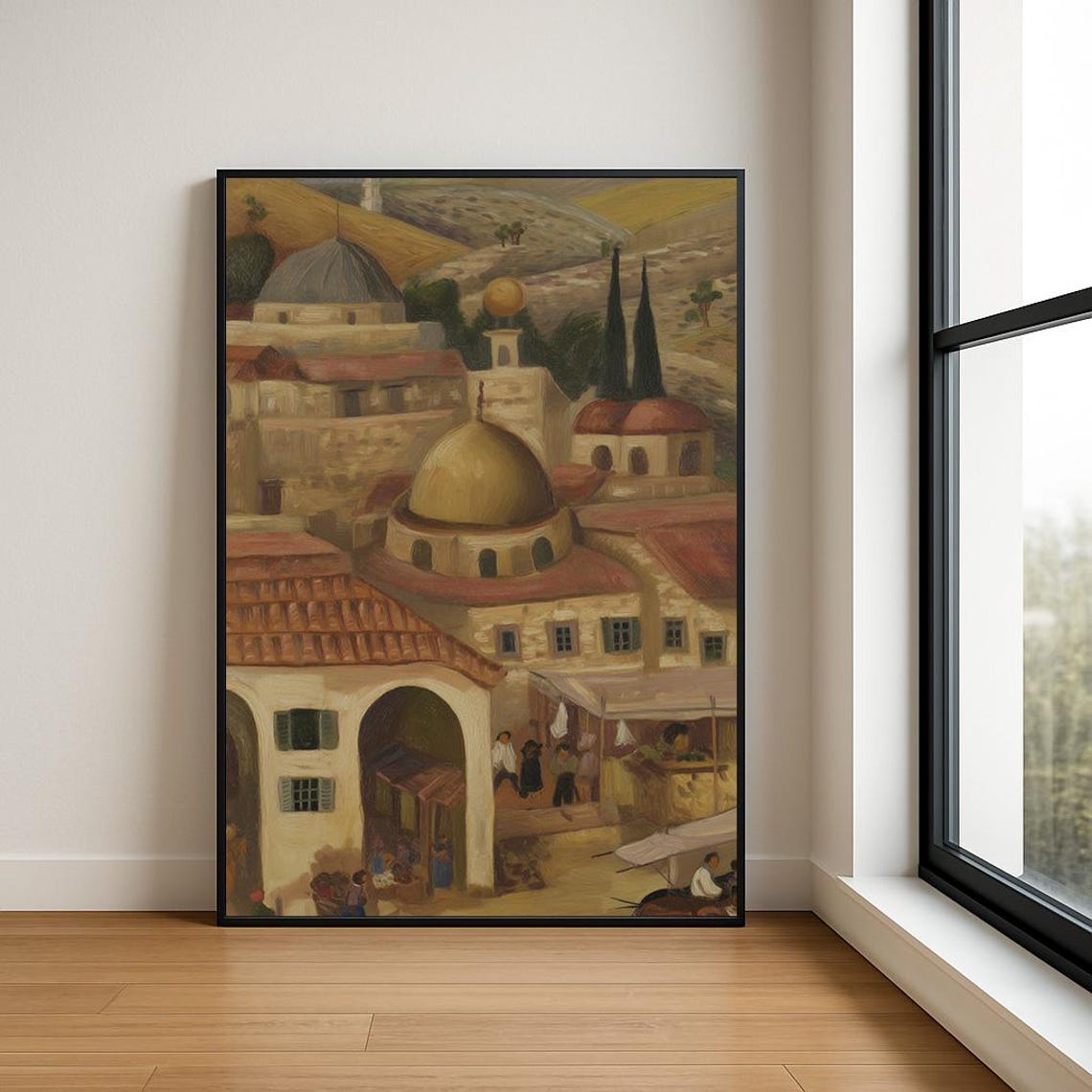 Golden Dome Old City Market Street Middle Eastern Oil Painting Poster