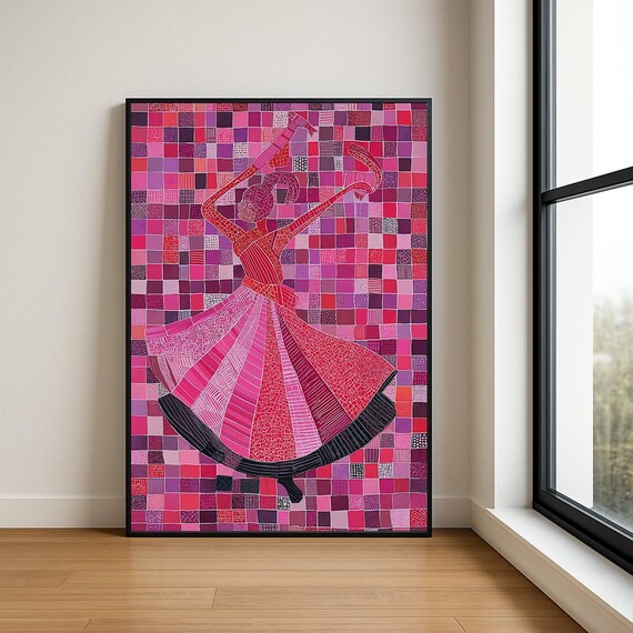 Pink Mosaic Dancer Bold Abstract Tile Style Dance Art Poster
