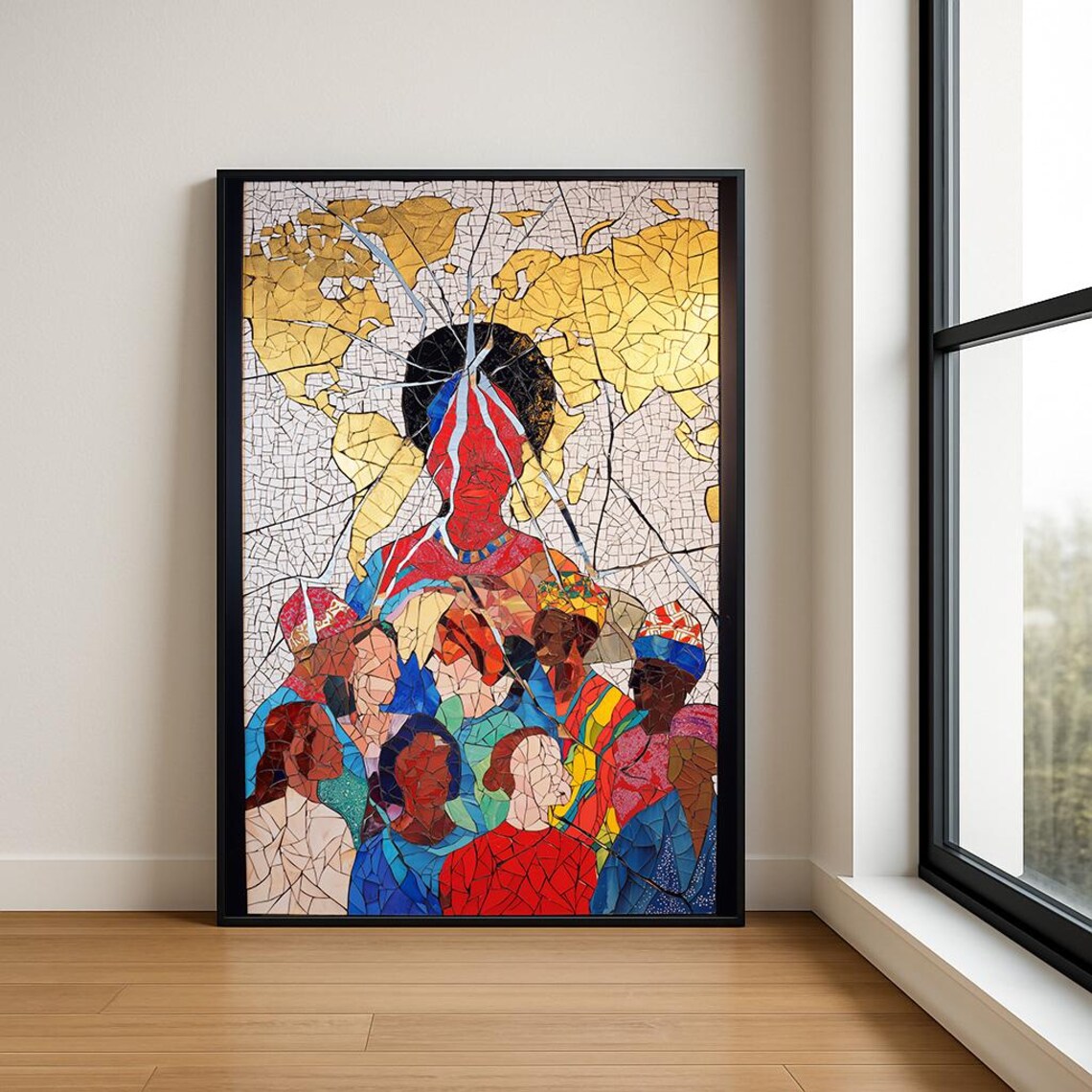 Colorful World Map Mosaic Art Print Global Unity