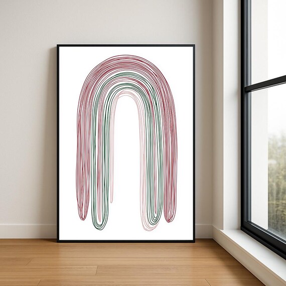 Japandi Rainbow Arch Lines Red Green Pink Minimalist Modern Wall Art