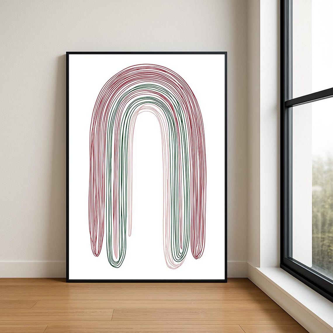 Japandi Rainbow Arch Lines Red Green Pink Minimalist Modern Wall Art