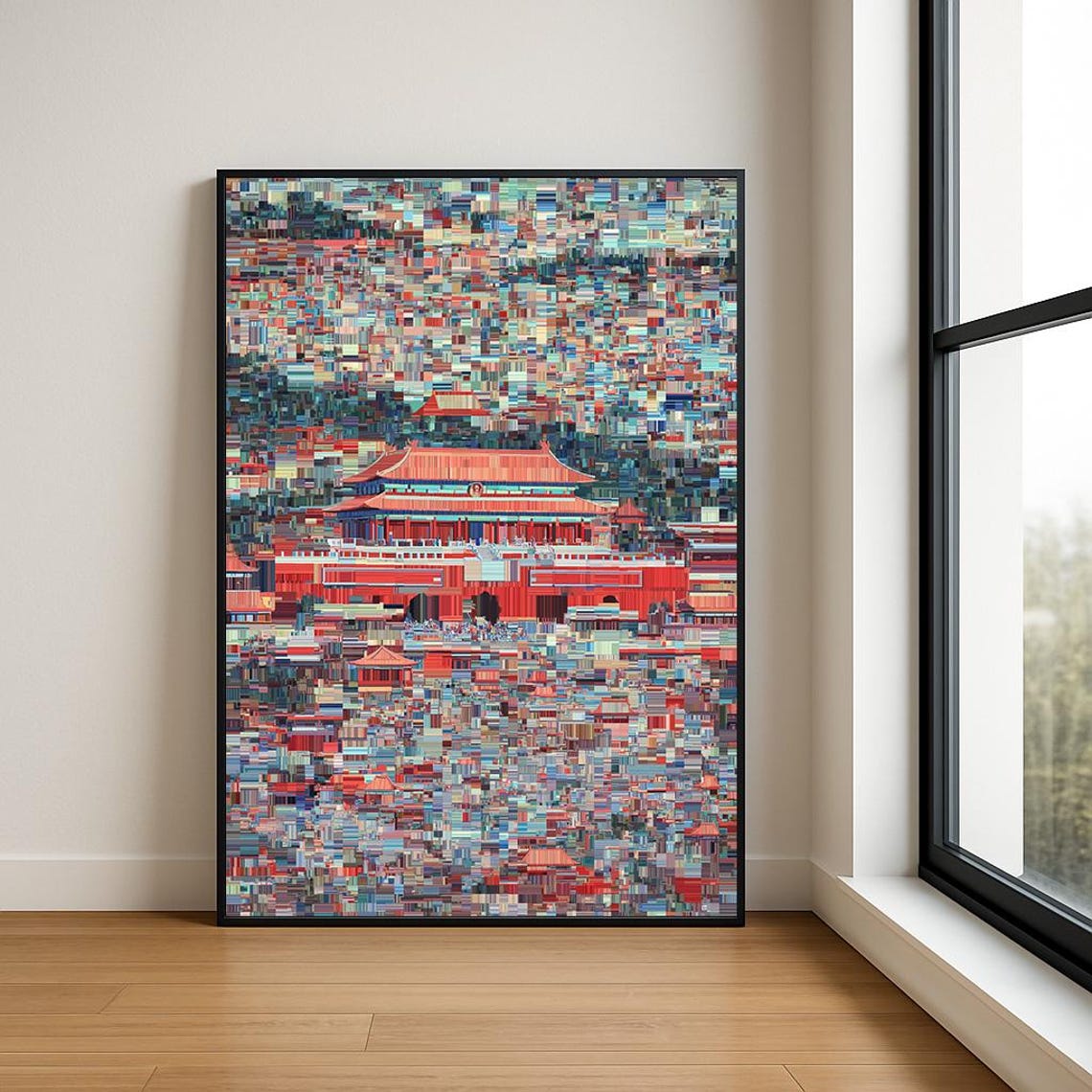Beijing Forbidden City Mosaic Collage Imperial Palace Red Wall Art
