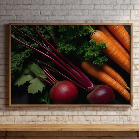 Fresh Beets Carrots Parsley Root Vegetable Dark Moody Kitchen Poster