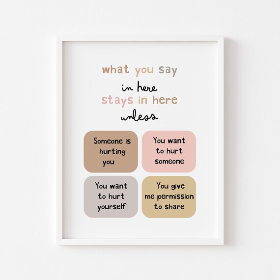 Confidentiality Safe Space Therapy Wall Art Pastel School Counselor Decor