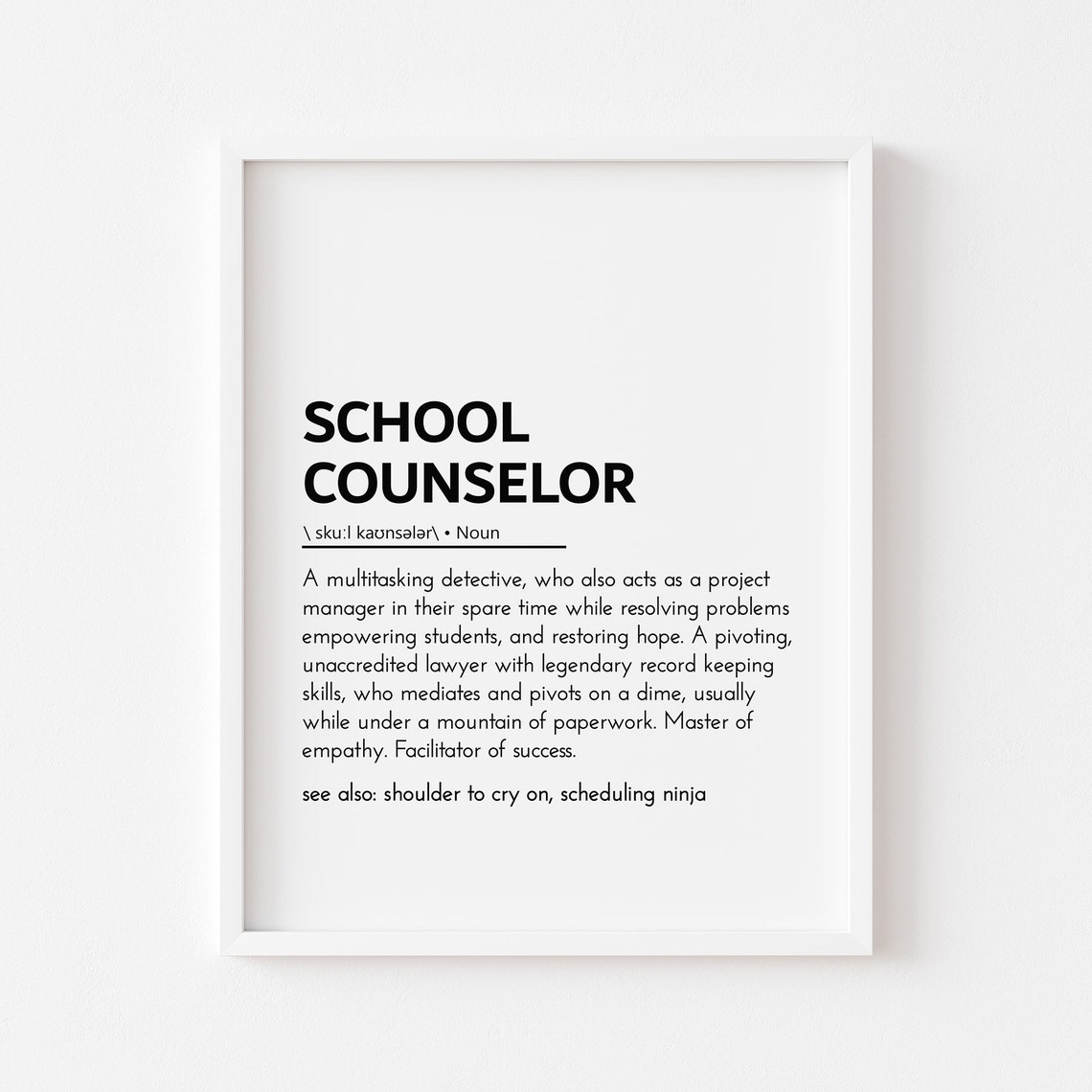 School Counselor Definition Appreciation Gift Dictionary Wall Art