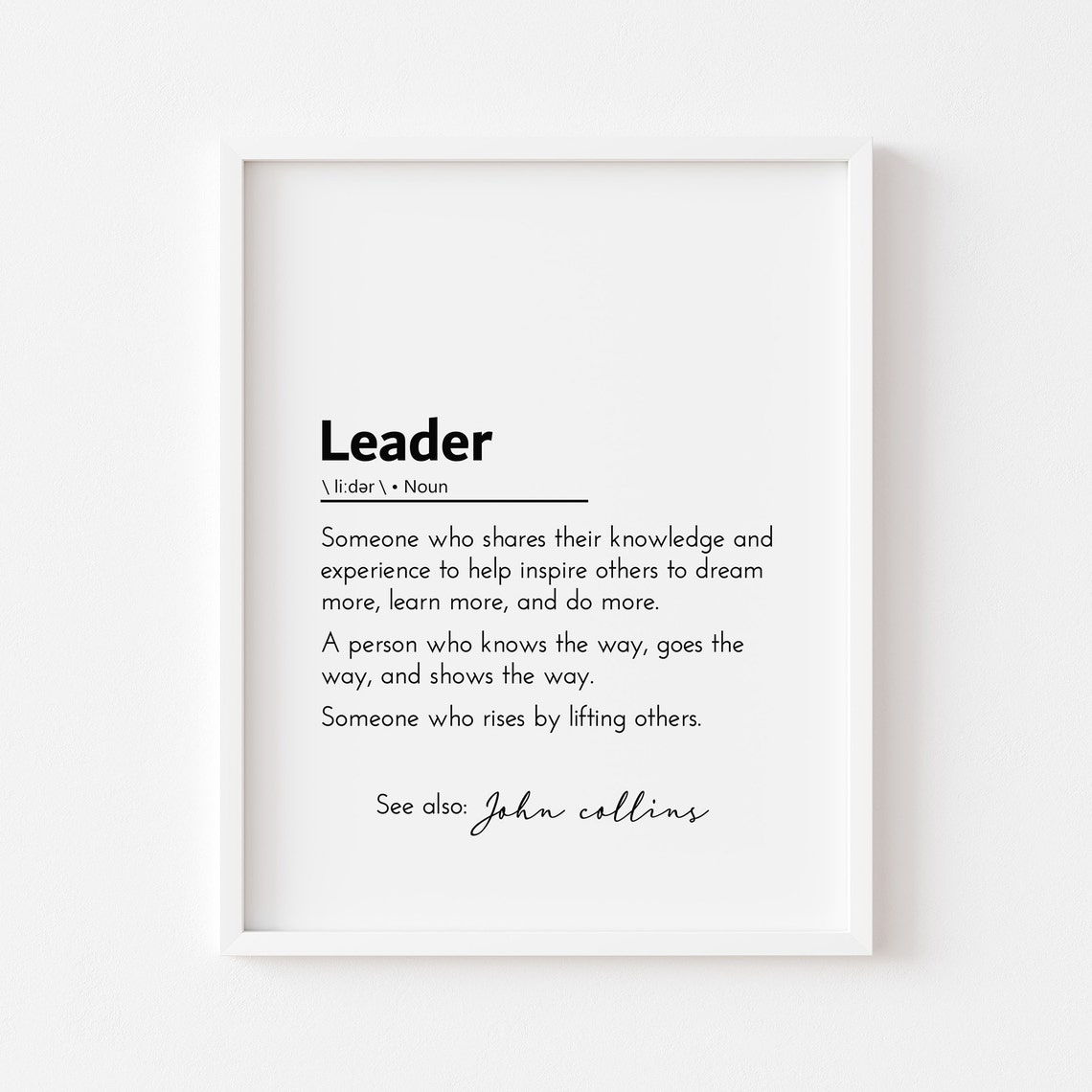 Personalized Leader Definition Office Gift Leadership Quote Poster