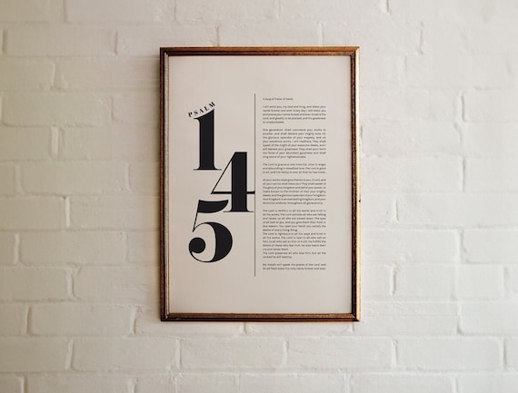 Psalm 145 Full Chapter Bold Black Numeral Typography Bible Poster