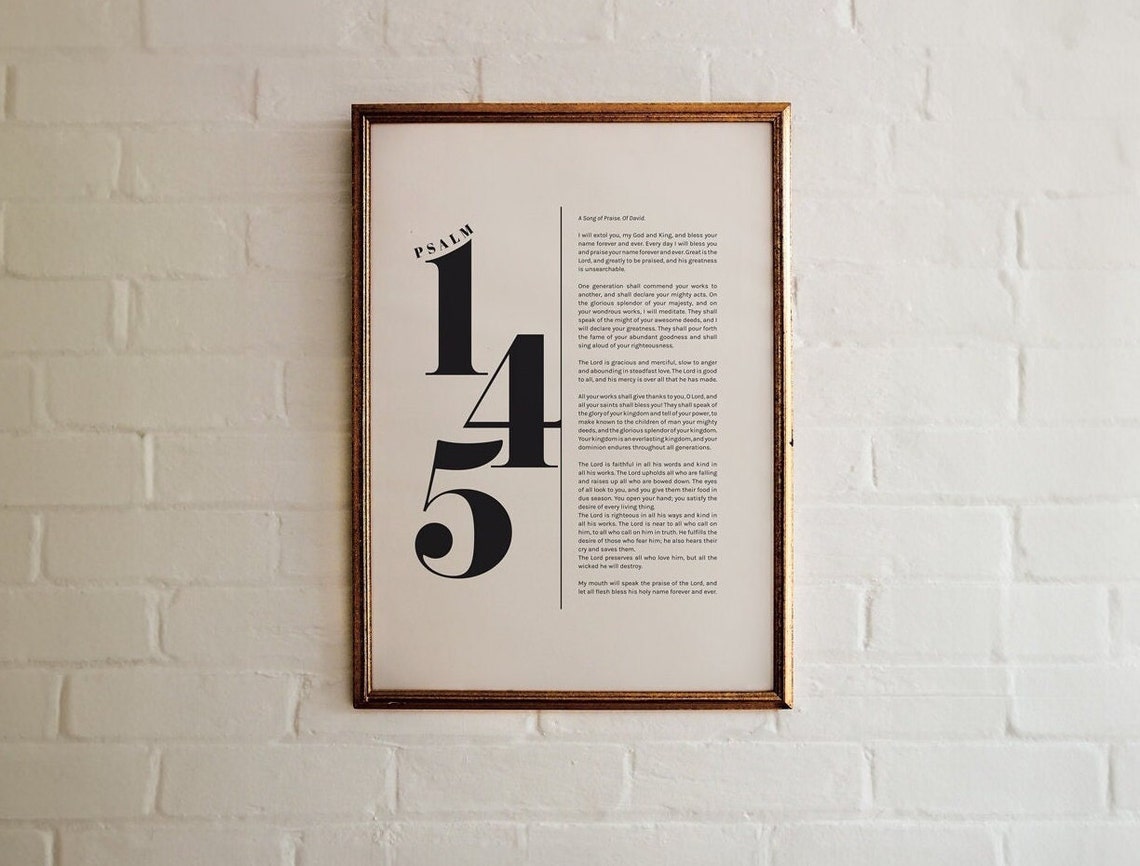 Psalm 145 Full Chapter Bold Black Numeral Typography Bible Poster