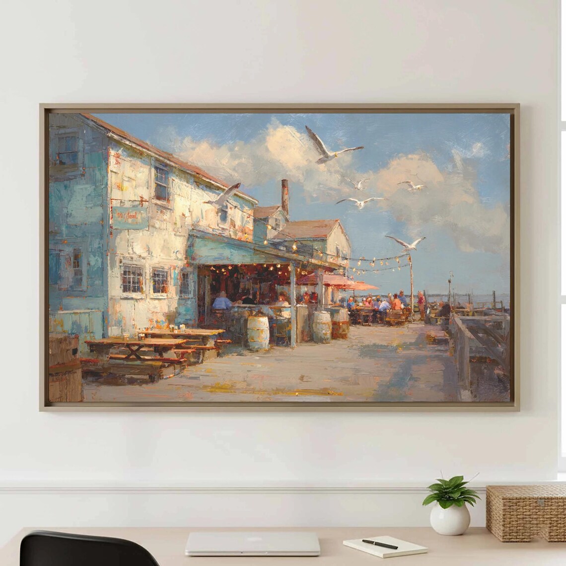 New England Clam Shack Waterfront Oil Painting Coastal Art Poster