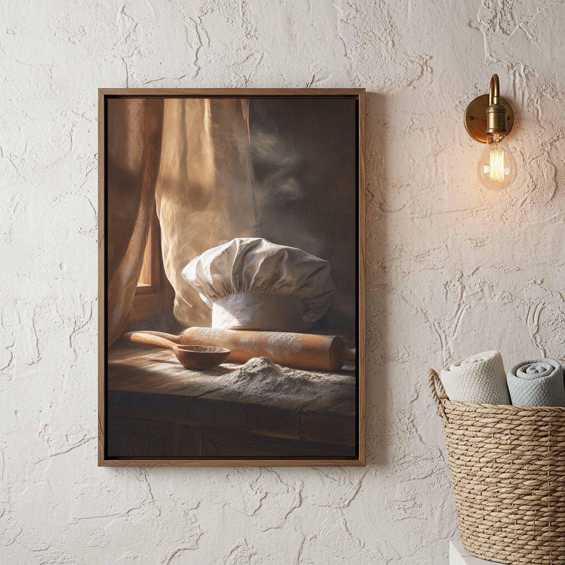 Rustic Chef Hat Rolling Pin Farmhouse Kitchen Still Life Poster