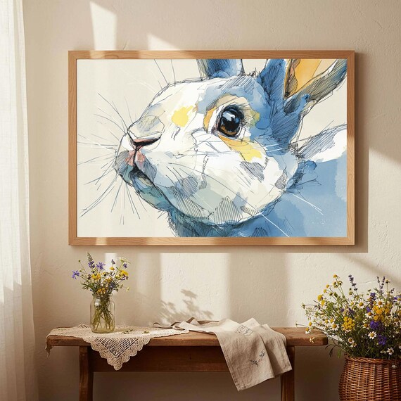 Rabbit Portrait Canvas Print Modern Watercolor Animal Wall Art