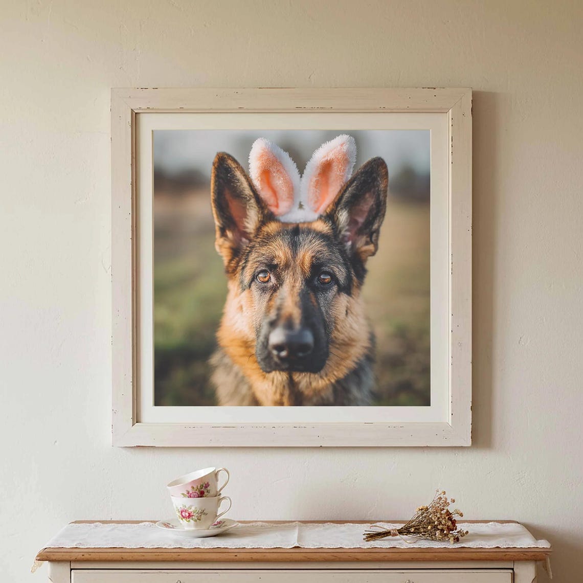 German Shepherd Wearing Bunny Ears Funny Easter Dog Photo Poster